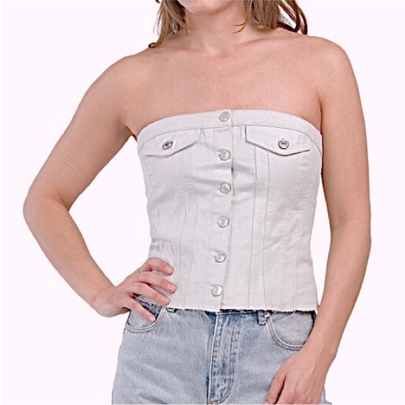 *NWT* Zara Light Gray Strapless Corset Top - Picture 1 of 6